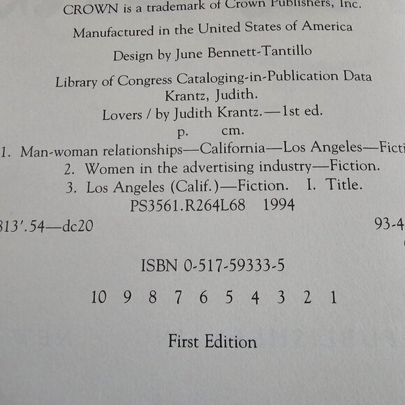 Judith Krantz "Lovers" First Edition Hardcover, Vintage - Picture 5 of 6